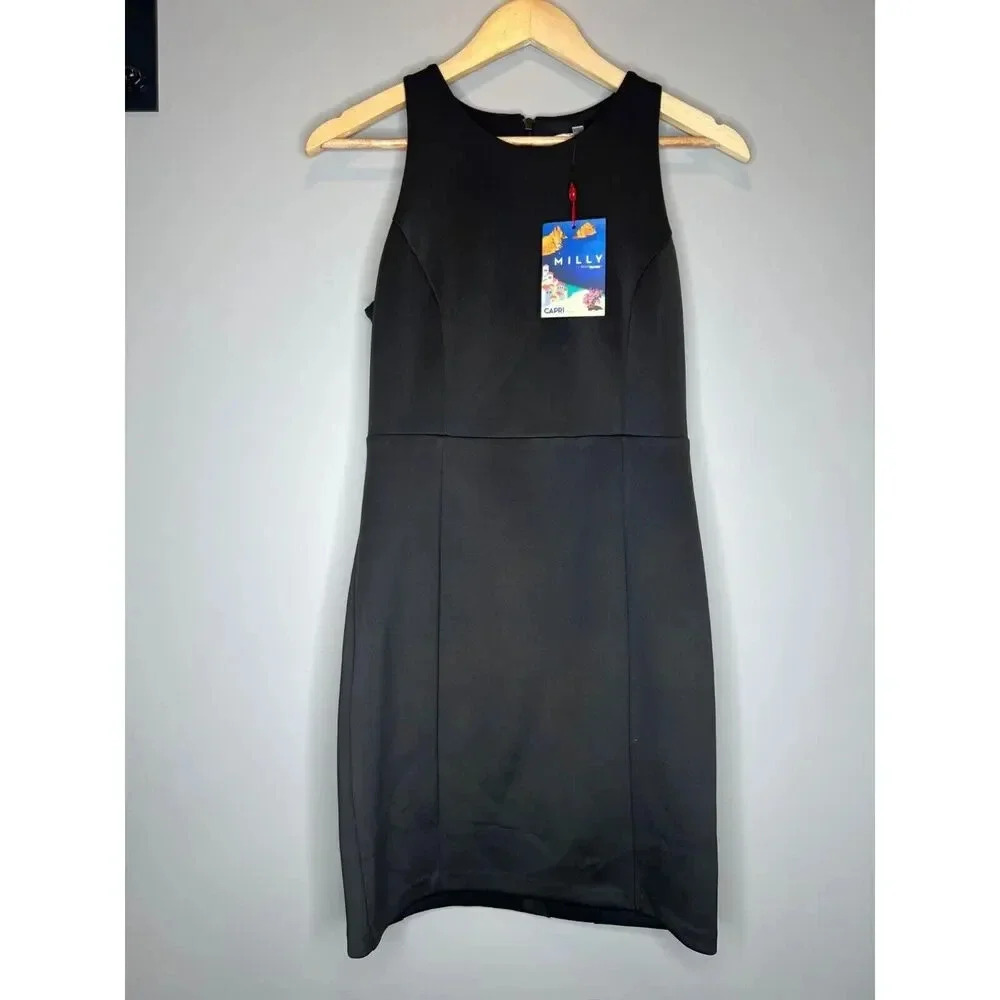 MILLY black shift dress pencil dress career modest holiday party size 4 MIDI